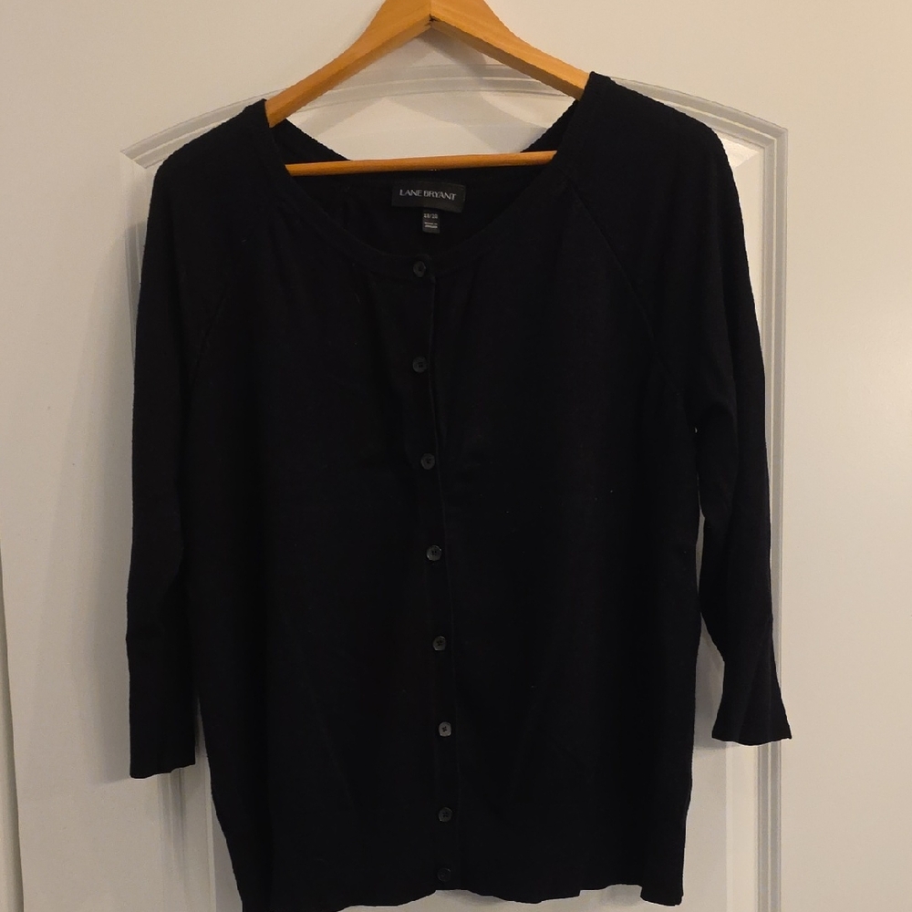 Lane Bryant Black Button-Up Lightweight Cardigan